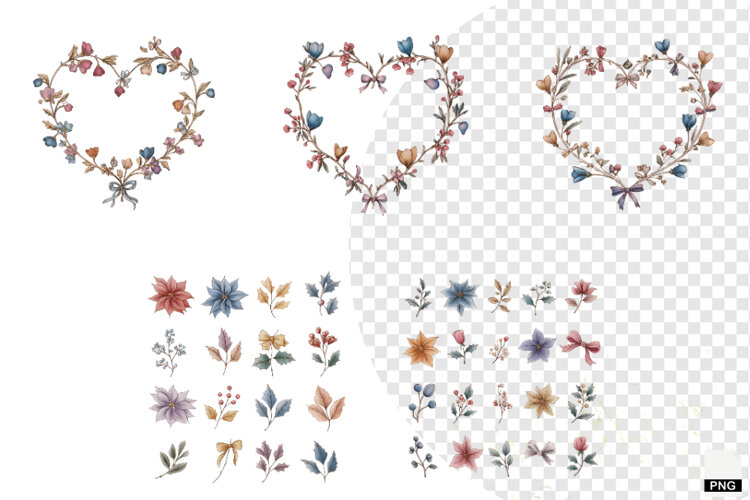 Christmas Winter Floral Borders Clipart example image 1