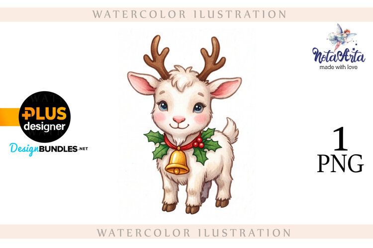 Christmas Goat in Watercolor Style example image 1