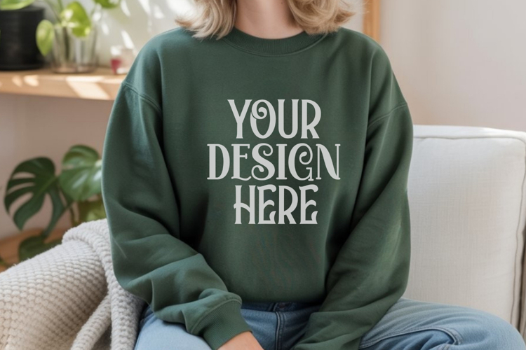 Forest Green Gildan 18000 Sweatshirt Model Mockups,