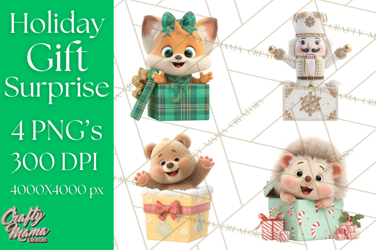 Christmas Characters in Gift Boxes PNG Clipart