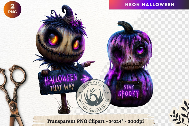 Neon Halloween Character Clipart Spooky Kawaii
