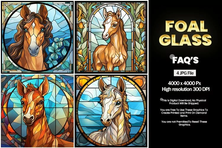 Foal Stained Glass Square Coaster - 04 Variations