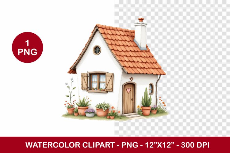 spring png watercolor clipart - cute house