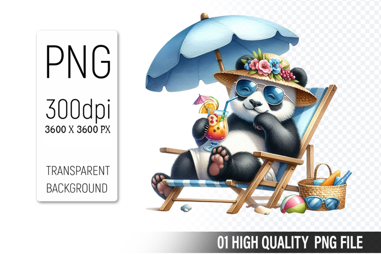 Summer Panda Clipart PNG | Summer Watercolor Animals