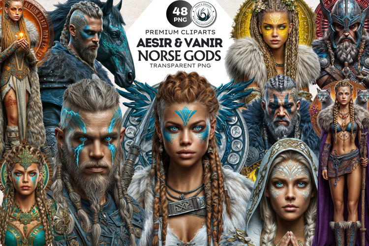 Viking Aesir & Vanir Norse Gods Illustrations PNG Cliparts