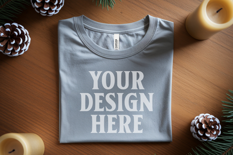 Christmas Bella Canvas 3001 Ash Folded Tshirt Mockup