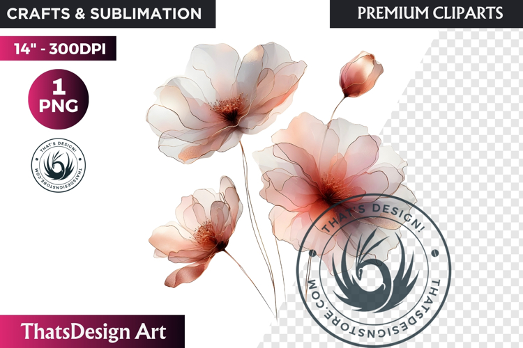 Rose Gold Pink flowers Clipart, Abstract Flowers Wedding PNG