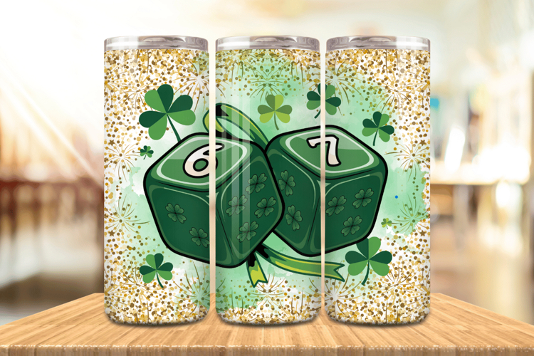 Lucky Green Dice with Shamrock Tumbler Wrap PNG Sublimation