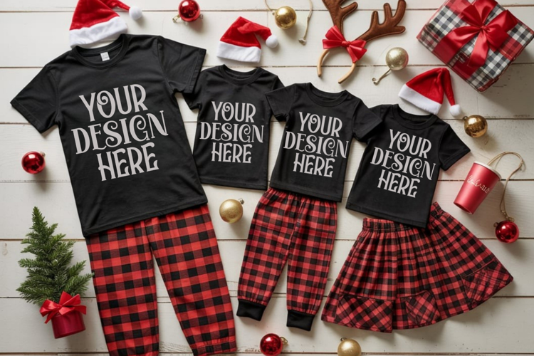 Christmas Family Matching Group Flat Lay Mockup