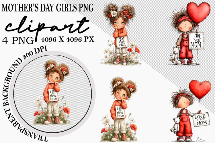 Whimsical Mothers Day Girls PNG Clipart Watercolor png