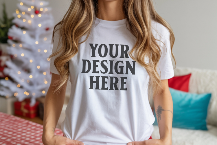 Christmas Bella Canvas 3001 Ash Shirt Mockup ,Trandy Mock