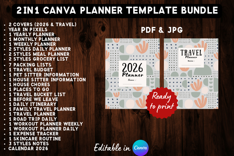 2in1 Printable Canva Planner Template Bundle 2