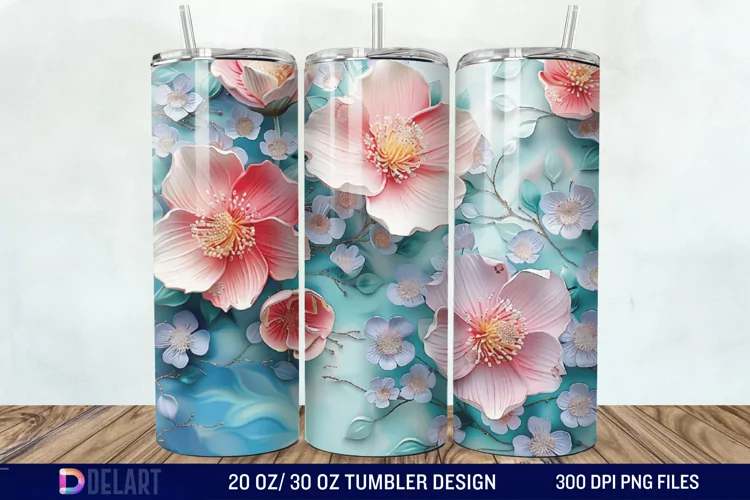 3D Painted Flower Tumbler Wrap