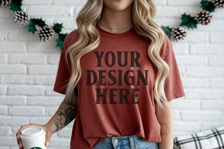 Christmas Comfort Colors 1717 Chili TShirt Mockup, CC 1717 example image 1