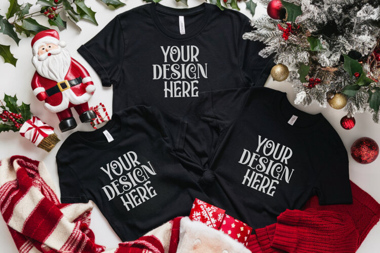 Christmas Family Matching Flat Lay T-Shirt Mockups example image 1