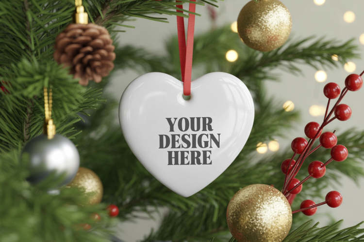 Christmas Love Heart Ornament Mockup | Holiday Hanging