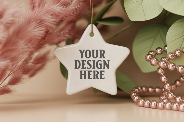 Christmas Star Ceramic Ornament Mockup | Cozy Boho Holiday D