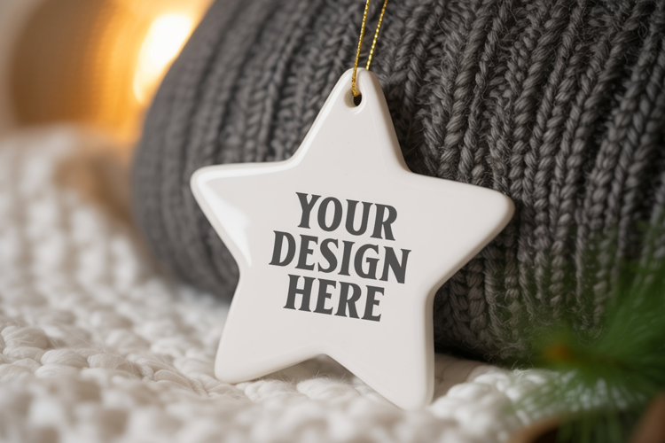 Christmas Star Ceramic Ornaments Mockup | Holiday Star Ornam
