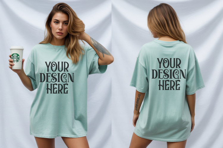 Comfort Colors 1717 Chalky Mint Front & back T shirt mockups