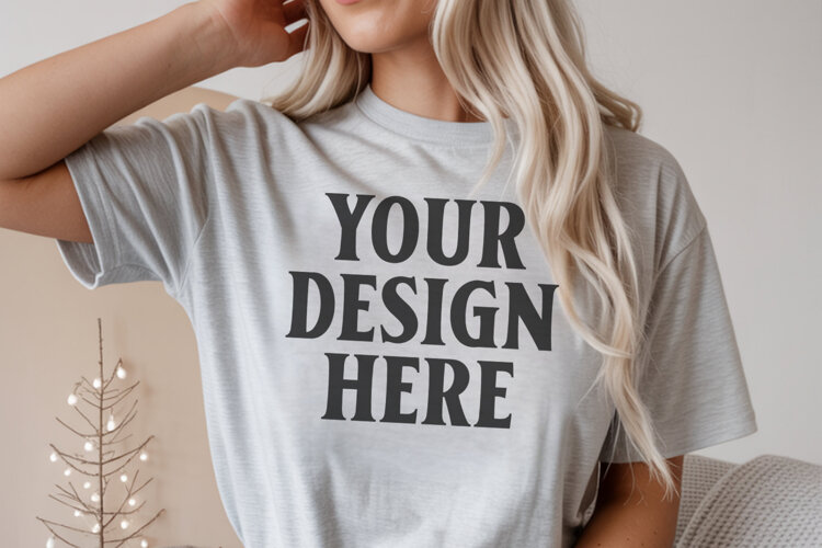 Christmas Comfort Colors 1717 Grey T-Shirt Mockup Real example image 1
