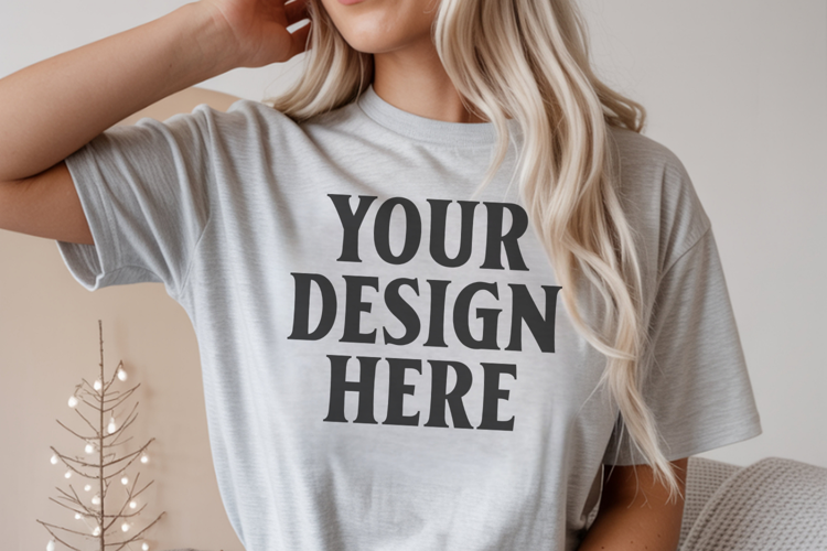 Christmas Comfort Colors 1717 Grey T-Shirt Mockup Real