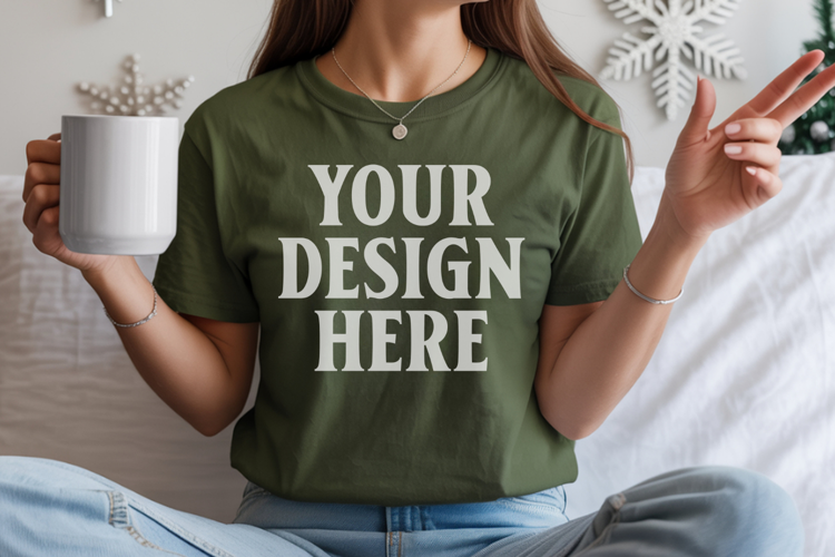 Light Green Comfort Colors 1717 Christmas Shirt Mockup, Coz