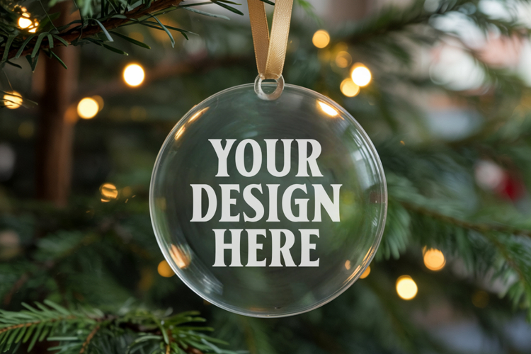 Acrylic Christmas Ornament Mockups | Clear Round Holiday