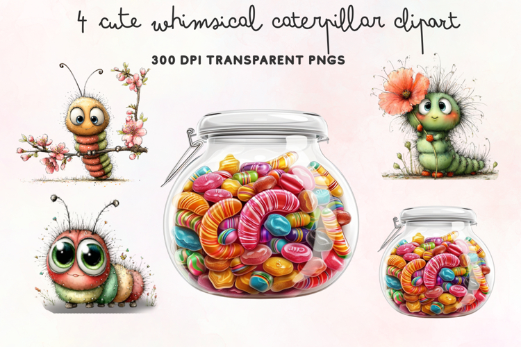 Cute Whimsical Caterpillar Clipart PNG example image 1