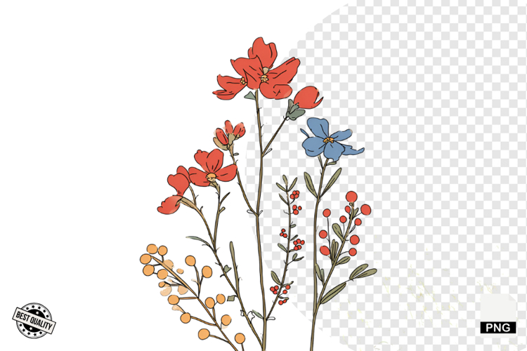 Christmas Doodle Wildflowers Clipart