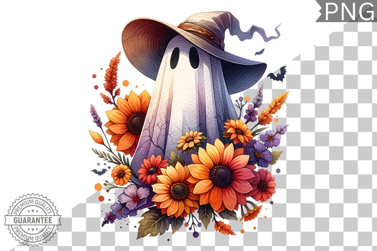 Halloween Ghost And Flowers Sublimation - Halloween Clipart example image 1