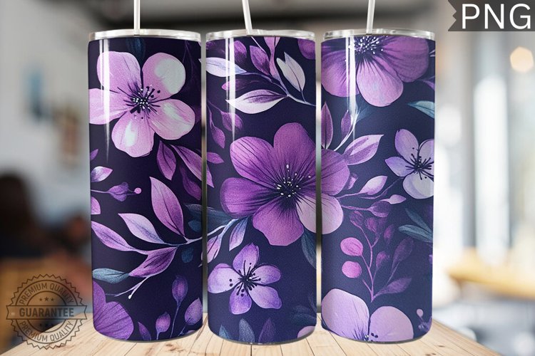 Purple Floral Tumbler Wrap - High Quality 300 Dpi