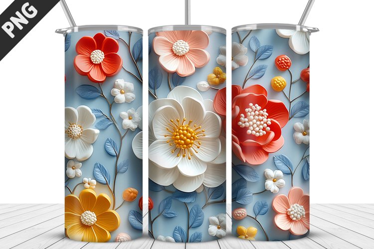 3D Daisy Flowers 20oz Tumbler Wrap | Sublimation Design