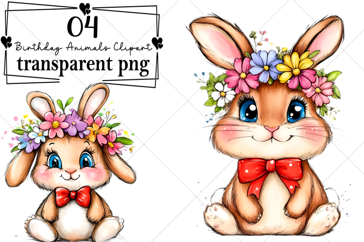 Whimsical Birthday Animals Clipart Watercolor PNG