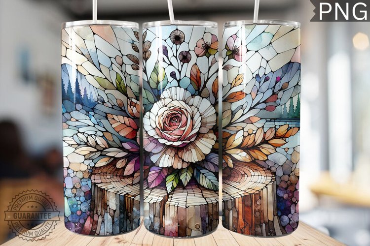 Watercolor Flower Wooden Stump Tumbler - High Quality 3Dpi example image 1