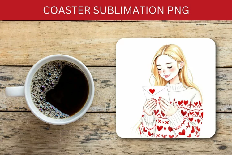 valentine square coaster - girl reading love letter