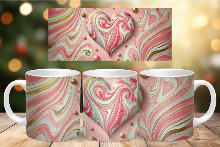 Valentine Mug Wrap Sublimation - love heart marble