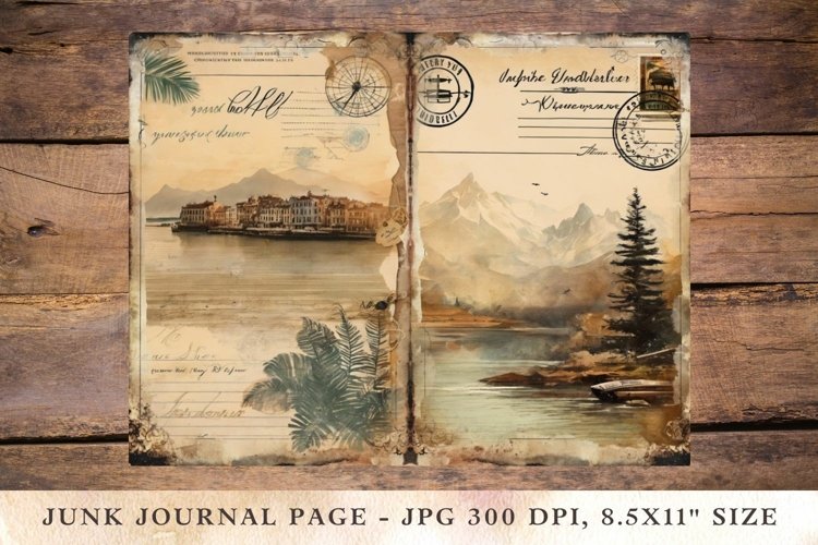 Printable Junk Journal Pages postcard travel 8 example image 1