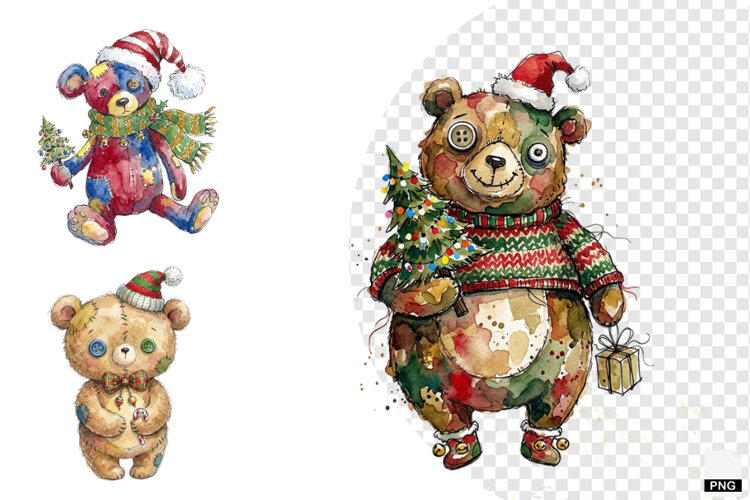 Quirky Christmas Teddy Bear PNG example image 1