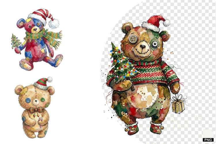 Quirky Christmas Teddy Bear PNG