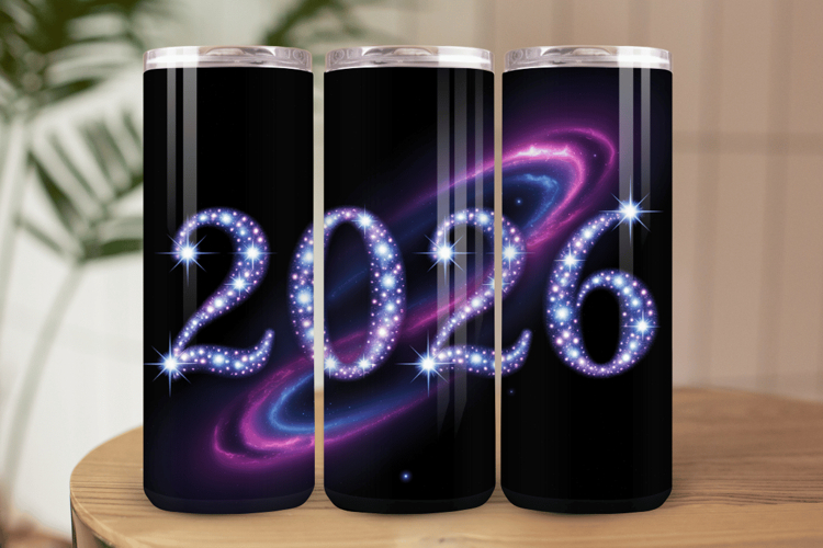 Festive Happy New Year Tumbler Wrap 2026: 20oz Skinny Tumble