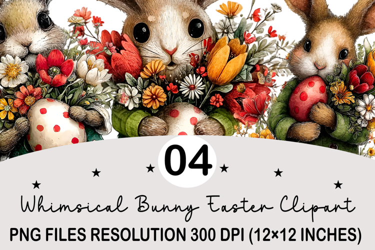 Whimsical Bunny Easter Clipart, Watercolor Easter Bunny PNG