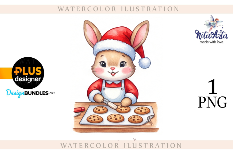 Christmas Bunny in Watercolor Style