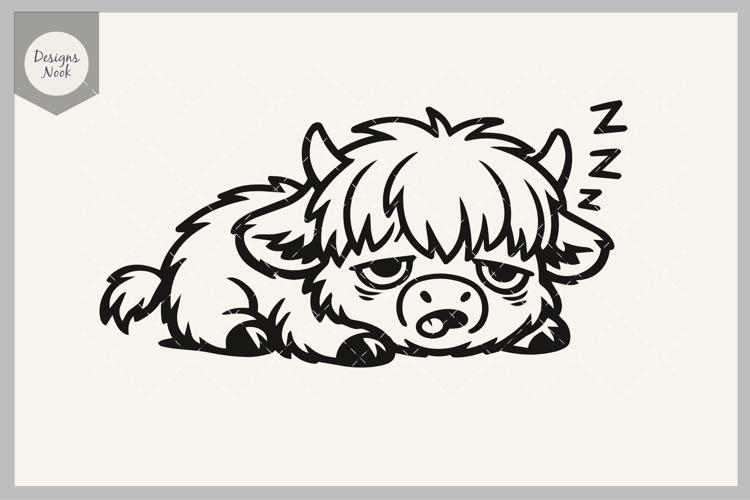 Sleepy Highland Cow SVG, Cute Cow Svg, Kawaii Farm Animal