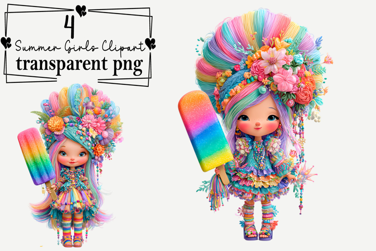 Summer Girls Clipart Watercolor PNG example image 1