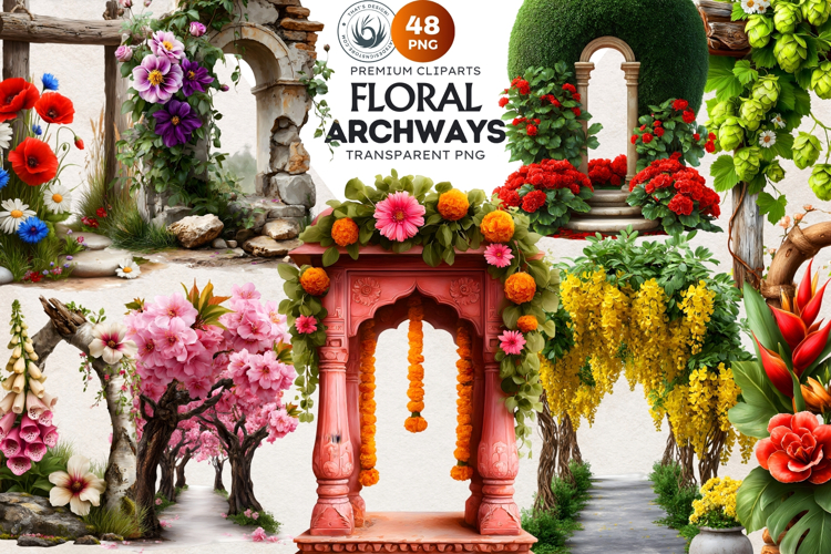Floral Archways and Enchanting Garden Entrance Illustrations