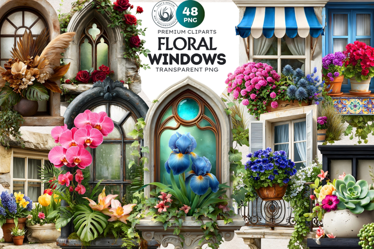 Floral Windows and Enchanting Garden Balcony Illustrations