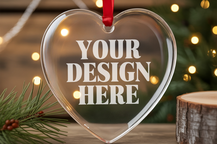 Christmas Heart Crystal Glass Ornament Mockups
