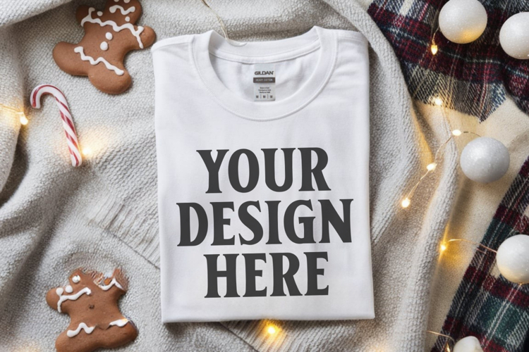 Gildan 64000 White Folded Christmas Flat Lay T-shirt