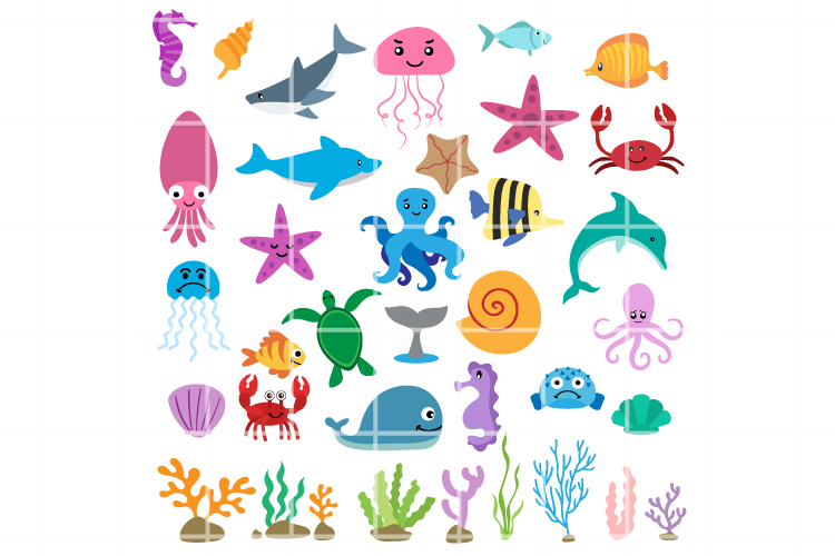 Cute sea animals SVG, png, cut file, clipart, cutting set.