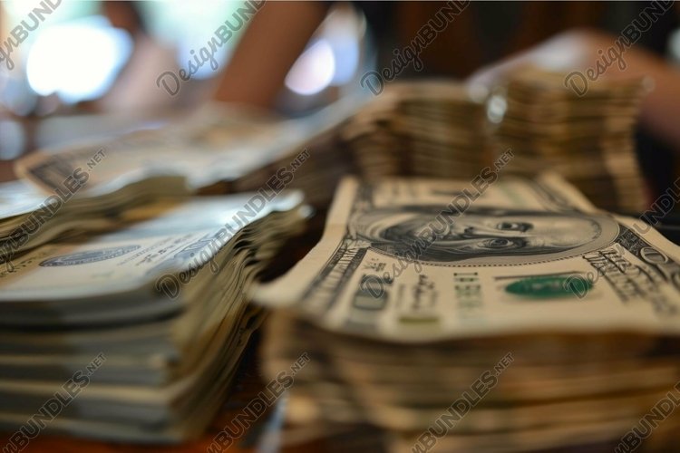 Cashier Counting Stacks Of One Hundred Dollar Bills
